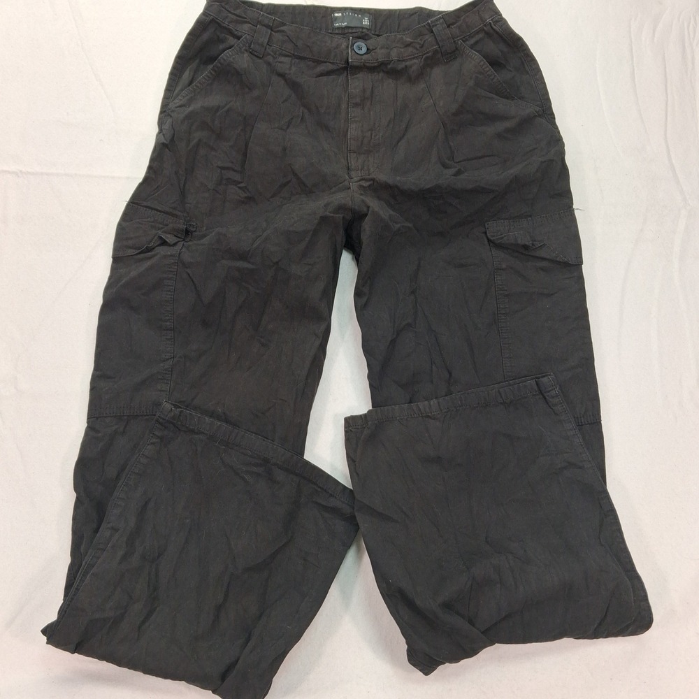 ASOS DESIGN Cargo Pants Womens 10 Tall Straight Leg Black Cotton Utility EUC